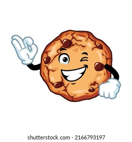 Vector Cartoon, Character, And Mascot Of A Cookies Say Ok Pose.