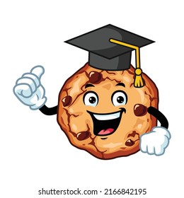 vector cartoon, character, and mascot of a cookies wearing graduation hat.