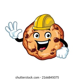 vector cartoon, character, and mascot of a cookies wearing construction builder helmet.
