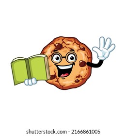 vector cartoon, character, and mascot of a cookies holding book.