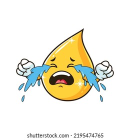 caricatura vectorial, personaje y mascota de una gota de aceite de cocina llorando.