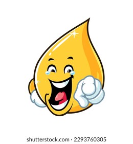 vector cartoon, character, and mascot of a cooking oil drop with laugh expression face.