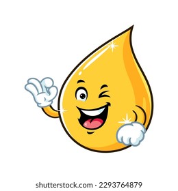vector cartoon, character, and mascot of a cooking oil drop with ok expression face.