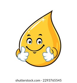 vector cartoon, character, and mascot of a cooking oil drop with double thumbs up hand.