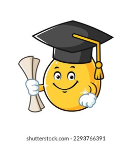 vector cartoon, character, and mascot of a cooking oil drop wearing graduation hat.