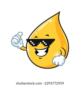 vector cartoon, character, and mascot of a cooking oil drop with thug life style.