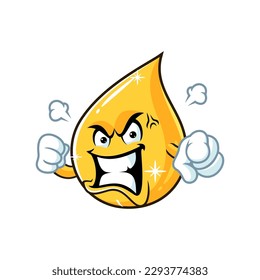 dibujos animados vectoriales, personajes y mascota de una gota de aceite de cocina con cara de expresión furiosa.