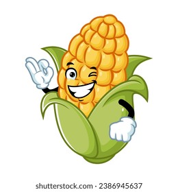 vector cartoon, character, and mascot of a corn with ok pose.