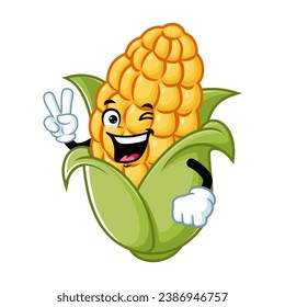 vector cartoon, character, and mascot of a corn with two finger.