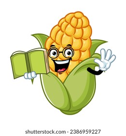 vector cartoon, character, and mascot of a corn holding book.