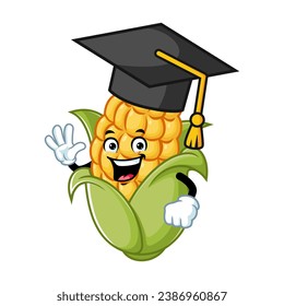 vector cartoon, character, and mascot of a corn wearing graduation hat.