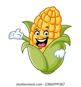 vector cartoon, character, and mascot of a corn with welcome pose.