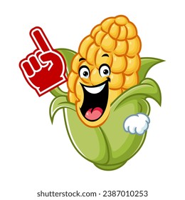 vector cartoon, character, and mascot of a corn wearing finger foam.