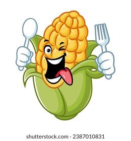 dibujos animados vectoriales, personajes y mascota de una cuchara y tenedor de maíz.