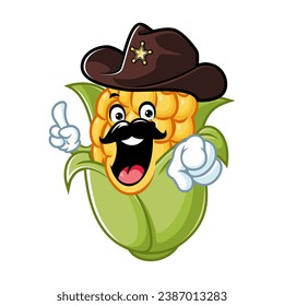 vector cartoon, character, and mascot of a corn wearing sheriff hat.