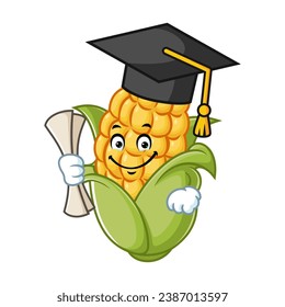 vector cartoon, character, and mascot of a corn wearing graduation hat.