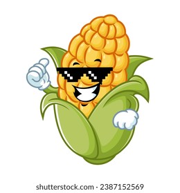 vector cartoon, character, and mascot of a corn with thug life style.