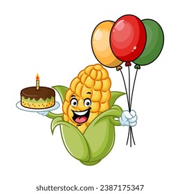vector cartoon, character, and mascot of a corn birthday party.