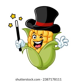 vector cartoon, character, and mascot of a corn wearing magician costume.