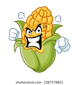 vector cartoon, character, and mascot of a corn with angry expression face.