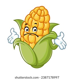 vector cartoon, character, and mascot of a corn with i do not know expression face.