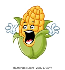 vector cartoon, character, and mascot of a corn with surprised expression face.