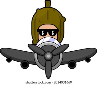 vector cartoon character mascot costume cute pickled vegetables riding airplane 