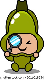 vector cartoon character mascot costume vegetable simple chayote sitting holding a magnifying glass