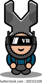 vector cartoon character mascot costume mechanical tool wrench cute doodle wearing virtual reality glasses