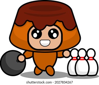 vector cartoon character mascot costume food cute brown cake playing bowling