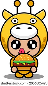 vector cartoon character mascot costume cute animal giraffe eating burger