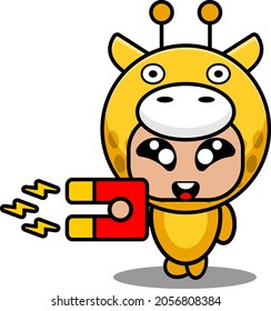 vector cartoon character mascot costume cute animal giraffe holding magnet