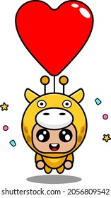 vector cartoon character mascot costume animal cute giraffe birthday love balloon