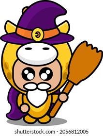 vector cartoon character mascot costume animal cute giraffe witch robe holding broom stick