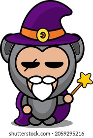 vector cartoon character mascot costume animal cute horror witch gorilla holding star wand
