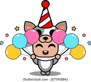 vector cartoon character mascot costume cute pet cat holding birthday balloon