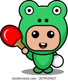 Vector cartoon character Mascot Costume cute amphibious frog animal holding ping pong