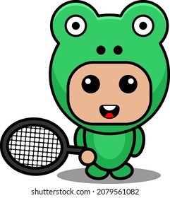 Vector cartoon character Mascot Costume amphibious animal cute frog badminton