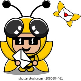 vector cartoon character mascot costume animal bee insect cute letter envelope