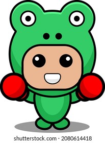 Vector cartoon character Mascot Costume cute frog amphibious animal wearing boxing gloves