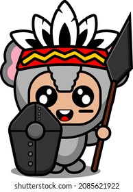 vector cartoon character mascot costume animal cute primitive elephant hairdresser