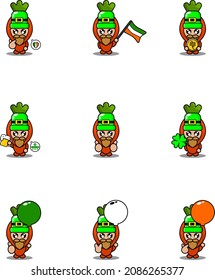 vector cartoon character mascot costume carrot vegetable set bundle St patrick's day
