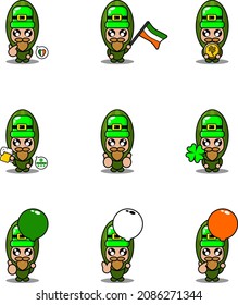 vector cartoon character mascot costume  Cucumber vegetable set bundle St patrick's day