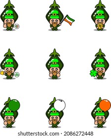 vector cartoon character mascot costume peas vegetable set bundle St patrick's day