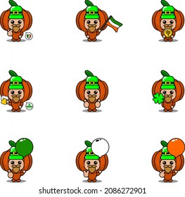 vector cartoon character mascot costume pumpkin vegetable set bundle St patrick's day