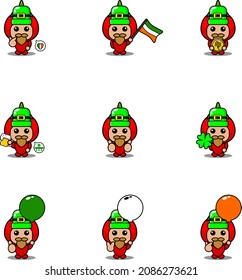 vector cartoon character mascot costume tomato vegetable set bundle St patrick's day