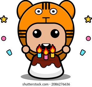 vector cartoon character mascot costume animal predator cute tiger birthday cake