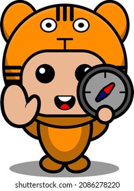 vector cartoon character mascot costume animal cute predatory tiger holding compass