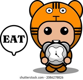 vector cartoon character mascot costume animal predator cute tiger eating time