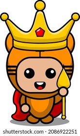 vector cartoon character mascot costume animal cute predatory tiger wearing king crown and holding king scepter